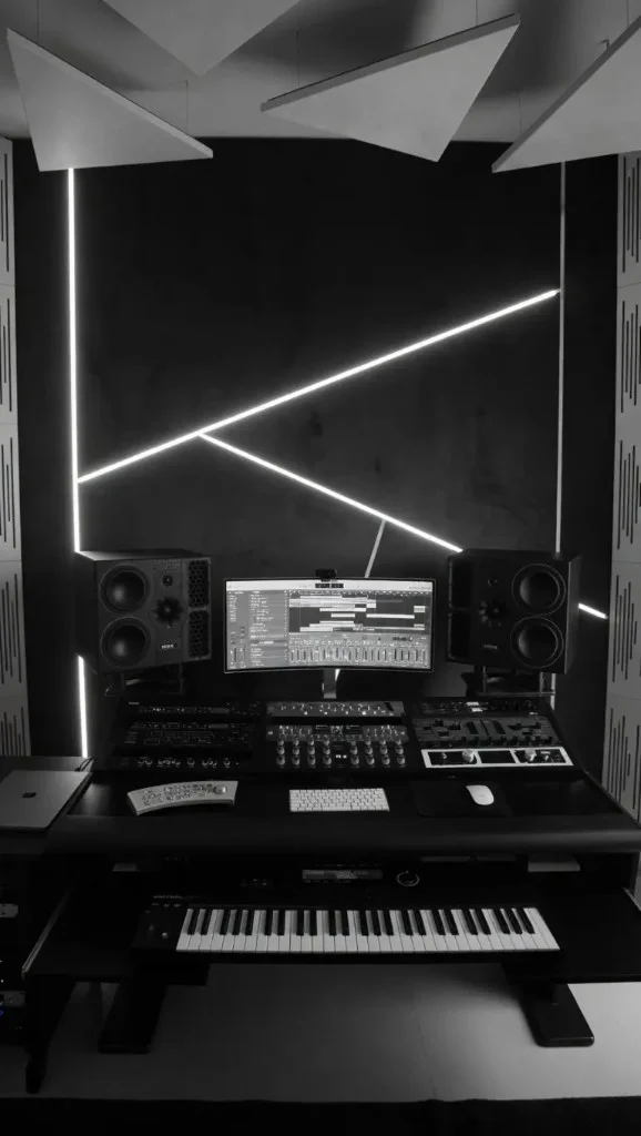 Scott Forshaw in the studio working on a production
